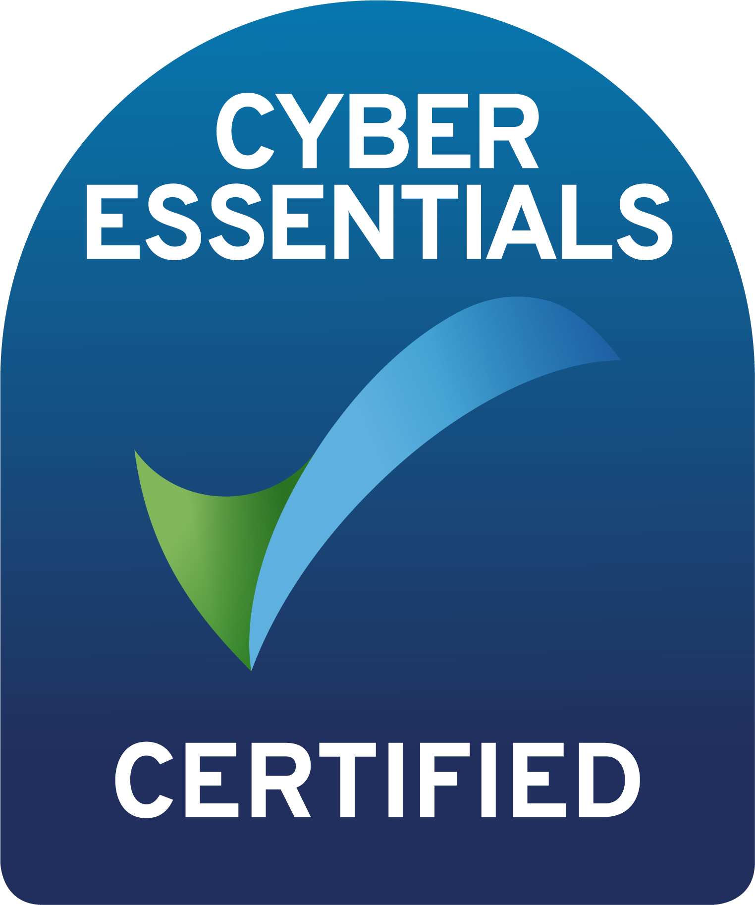 Cyber Essentials Logo - Blue background with a green and blue tick in the middle.