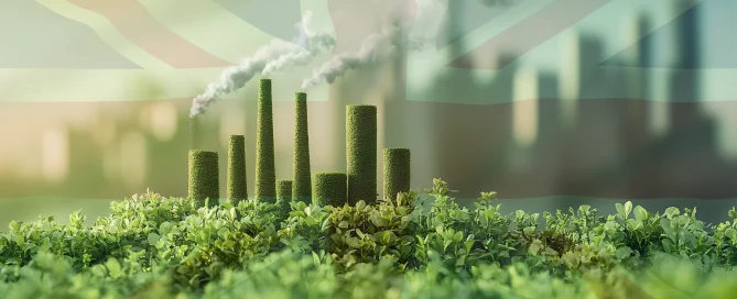 Sustainable factory with British flag